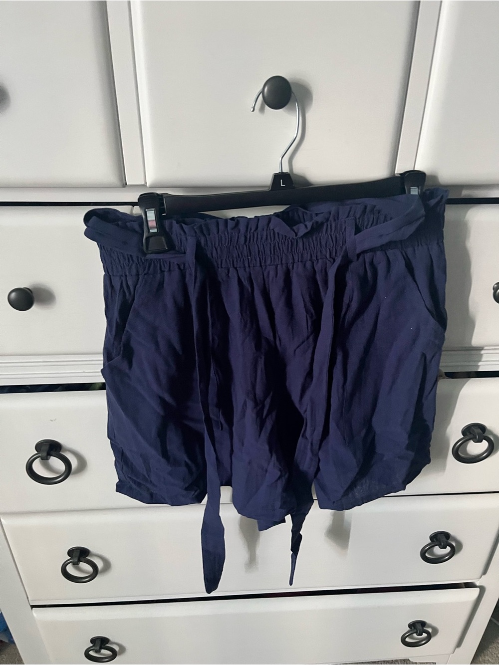 Ladies Navy Blue Elastic Waist Shorts